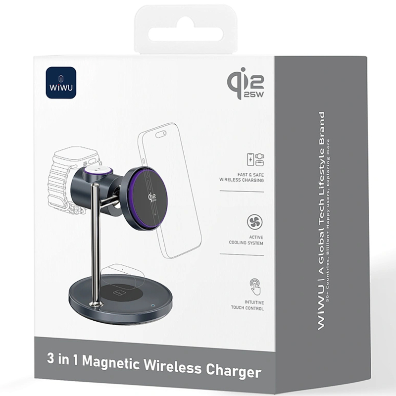 Бездротовий зарядний пристрій WIWU W041 Space 3in1 QI2 15W Black