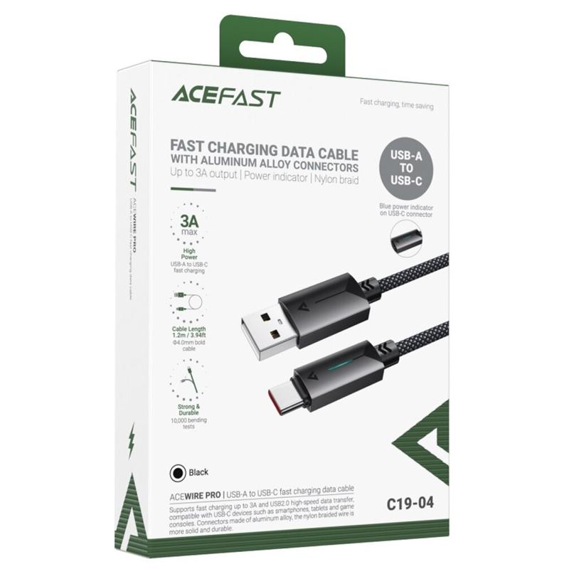 Дата кабель Acefast C19-04 USB to USB-C 3 А (1.2 м) Black
