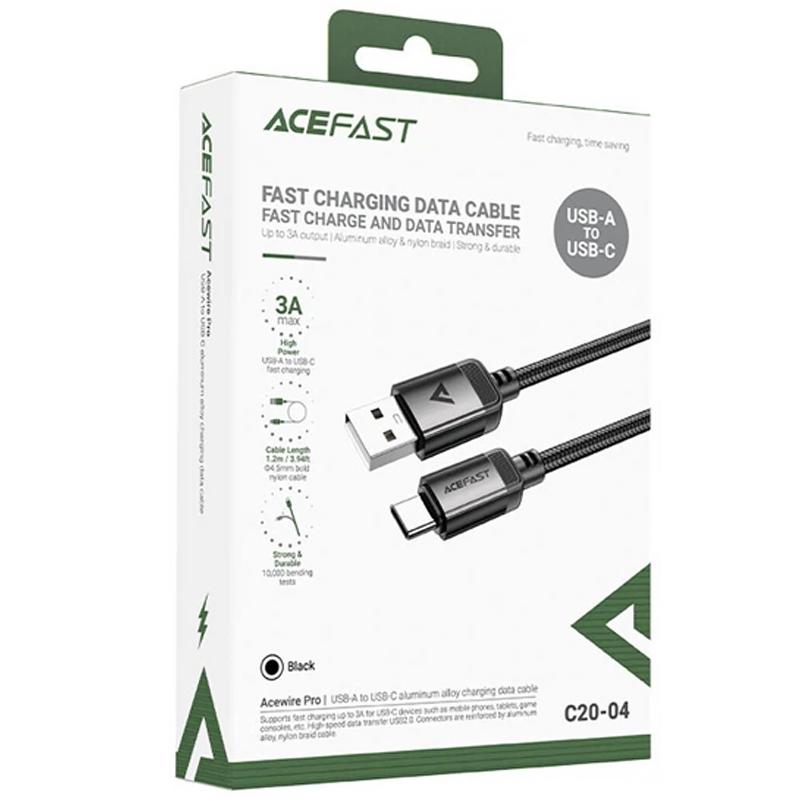 Дата кабель Acefast C20-04 USB to USB-C 3 А (1.2 м) Black