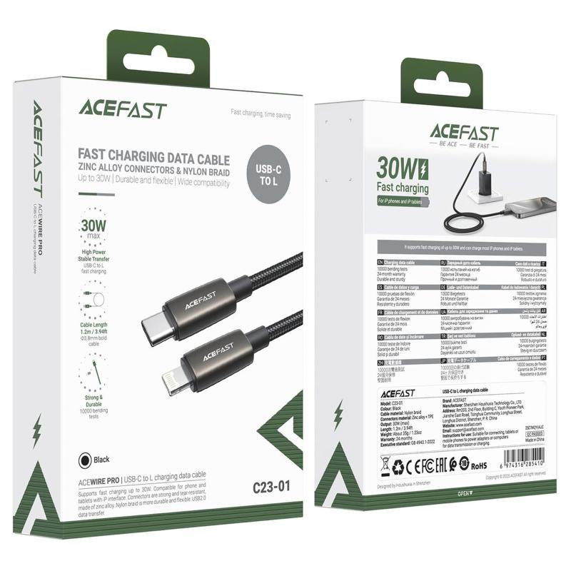 Дата кабель Acefast C23-01 USB-C → Lightning 30W (1.2 м) Black