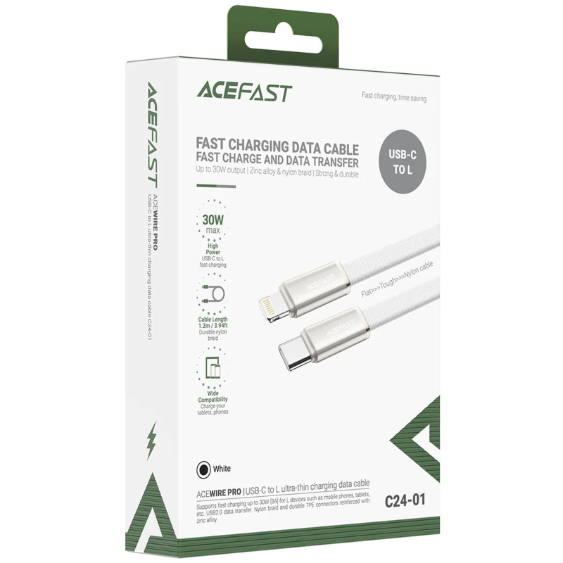 Дата кабель Acefast C24-01 USB-C → Lightning 30W (1.2 м) White