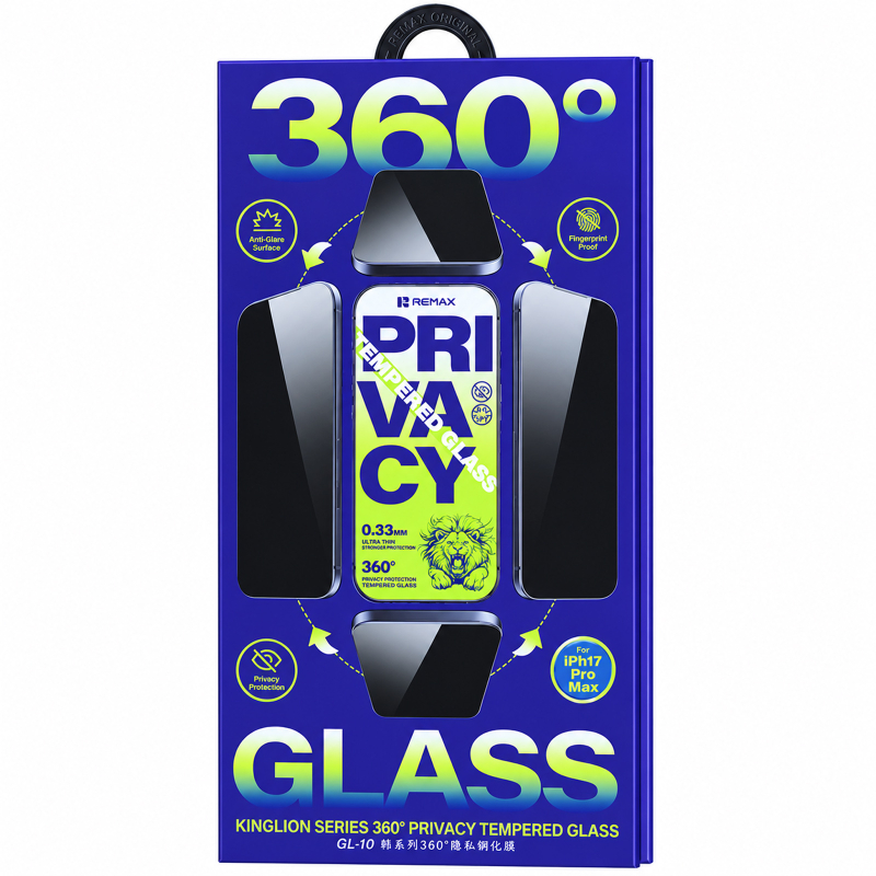 Захисне скло Remax 3D Privacy 360 (GL-10) для Apple iPhone 17 Pro Max (6.9") Чорний