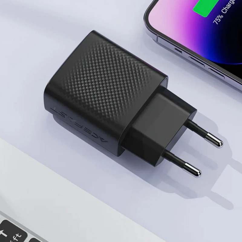 Мережевий зарядний пристрій Acefast A104 GaN PD 25W (1×USB-C) Black