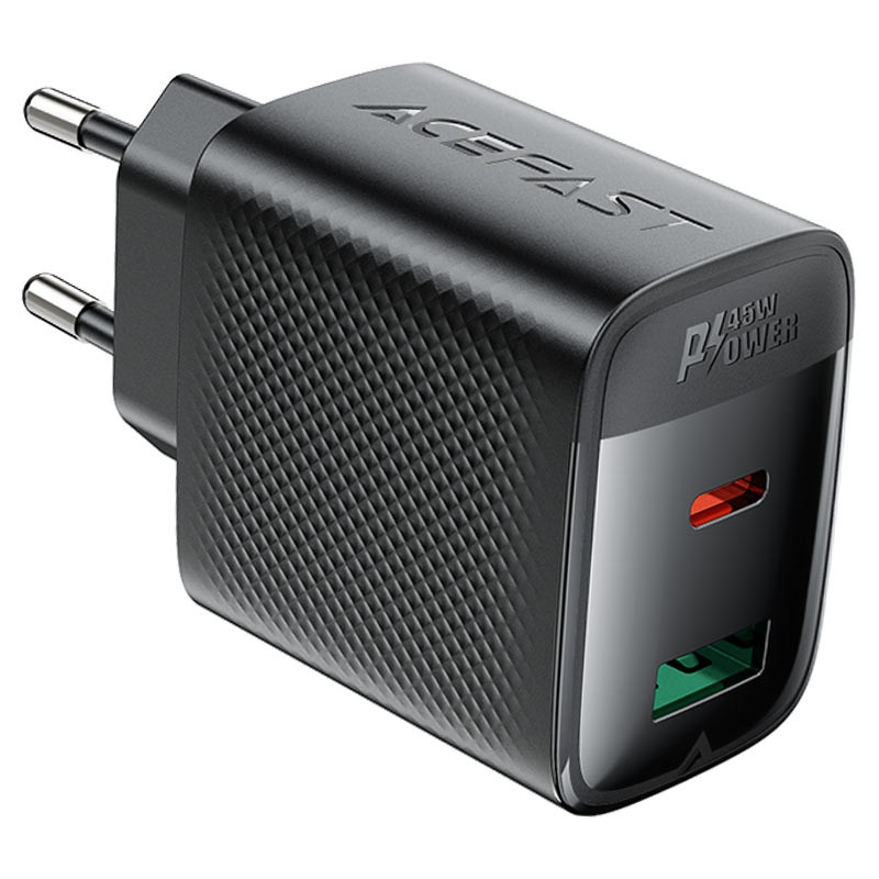 Мережевий зарядний пристрій Acefast A106 GaN PD 45W (1×USB-A / 1×USB-C) Black