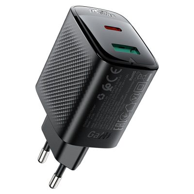Мережевий зарядний пристрій Acefast A106 GaN PD 45W (1×USB-A / 1×USB-C) Black