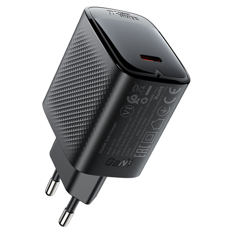Мережевий зарядний пристрій Acefast A112 GaN PD 45W (1×USB-C) Black
