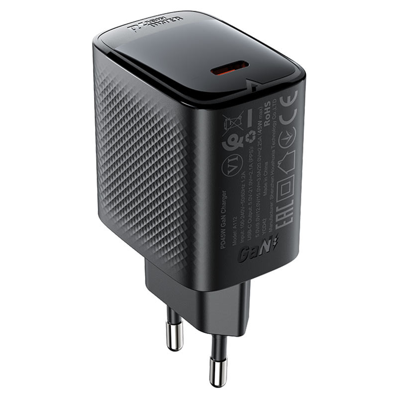 Мережевий зарядний пристрій Acefast A112 GaN PD 45W (1×USB-C) Black
