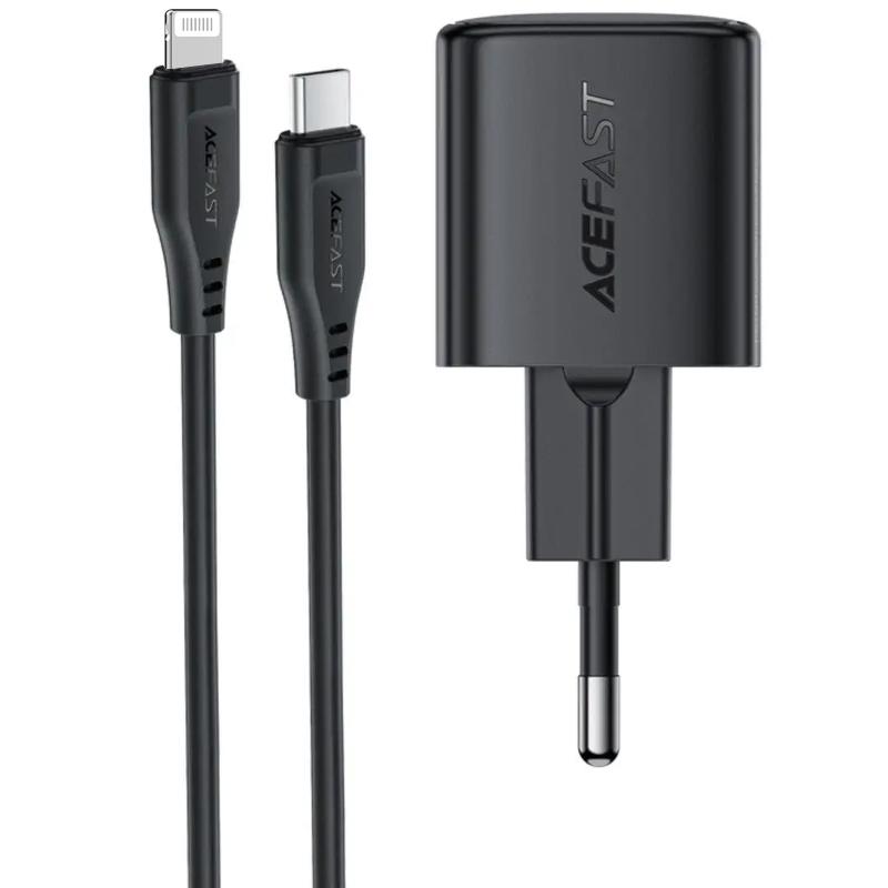 Мережевий зарядний пристрій Acefast A118 PD 30W GaN (1×USB-C) + кабель USB-C → Lightning Black
