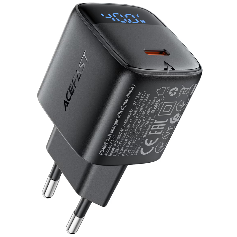 Мережевий зарядний пристрій Acefast A135 PD 40W GaN (1×USB-C) Black