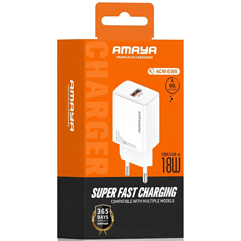 Мережевий зарядний пристрій Amaya E59S QC 3.0 18W (1×USB-A) White