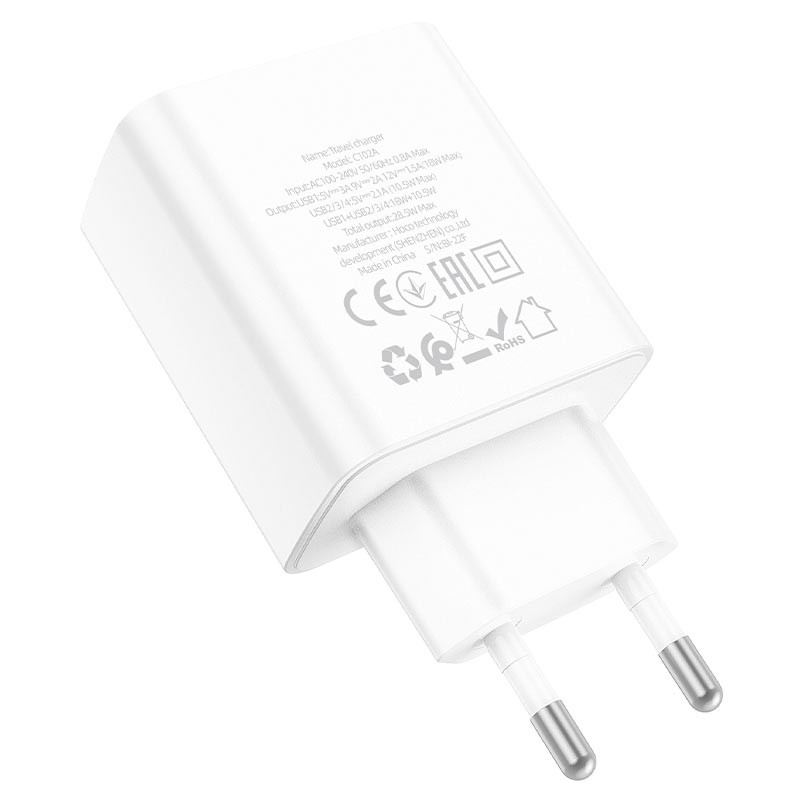Мережевий зарядний пристрій Hoco C102A Fuerza QC 3.0 (4×USB-A) White