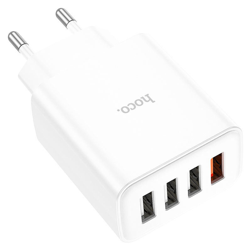 Мережевий зарядний пристрій Hoco C102A Fuerza QC 3.0 (4×USB-A) White