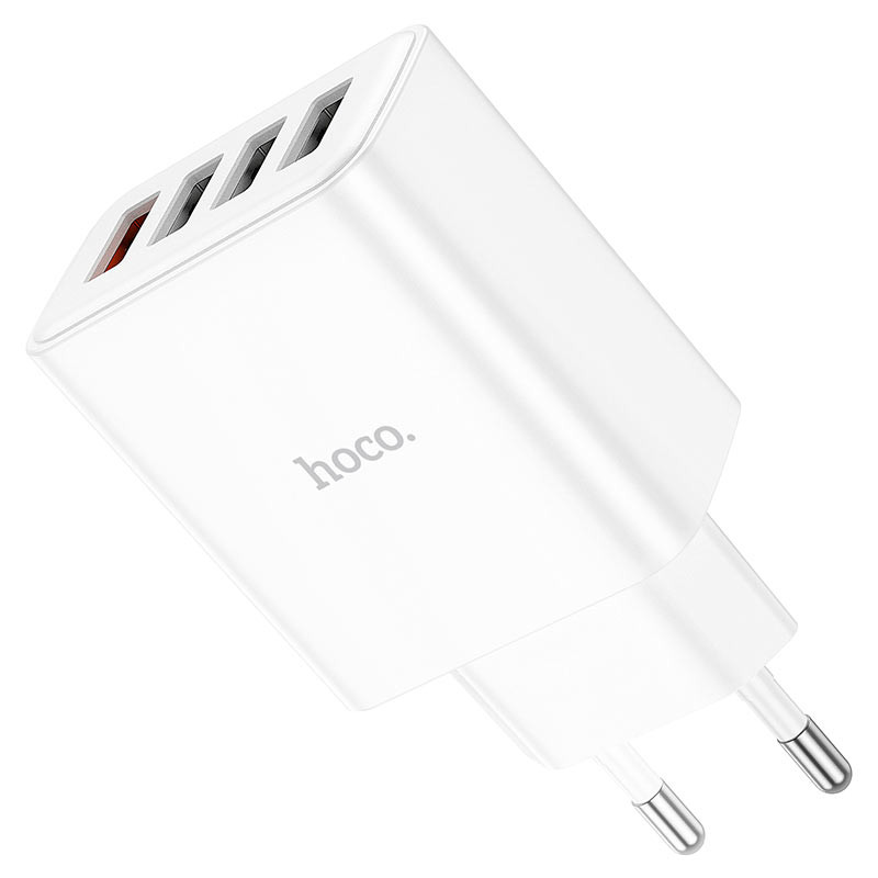 Мережевий зарядний пристрій Hoco C102A Fuerza QC 3.0 (4×USB-A) White