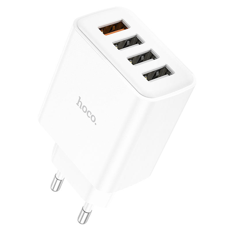 Мережевий зарядний пристрій Hoco C102A Fuerza QC 3.0 (4×USB-A) White