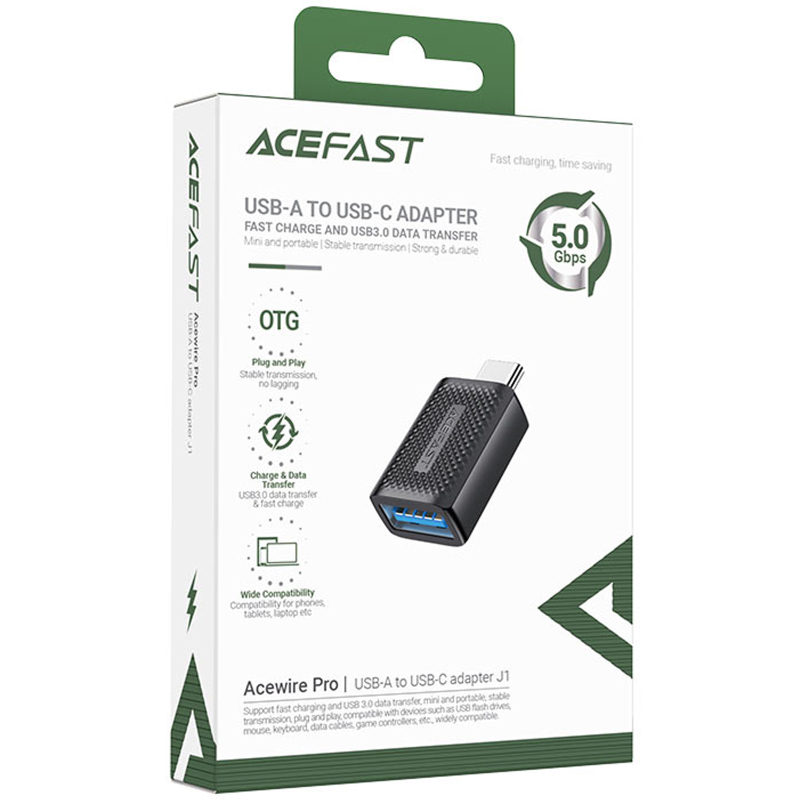 Перехідник Acefast J1 Type- Male to USB Female Black