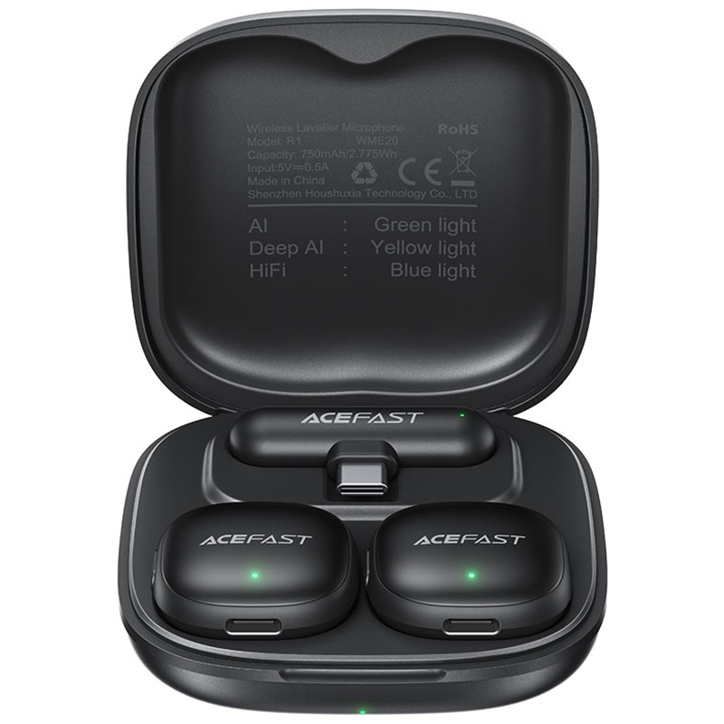 Петличний бездротовий мікрофон Acefast R1 USB-C Black