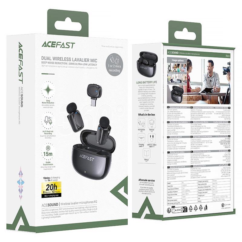 Петличний бездротовий мікрофон Acefast R2 Dual-mic USB-C Black