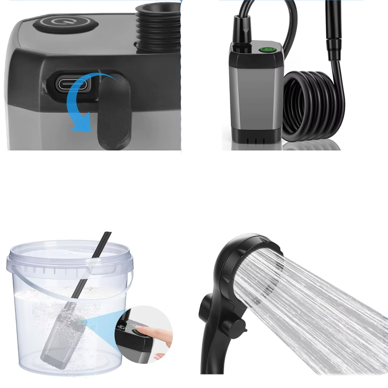 Портативний душ Spopal Pro Water Temp and Battery Level Indicator 6000 mAh + bucket 20L (USB-C) Black