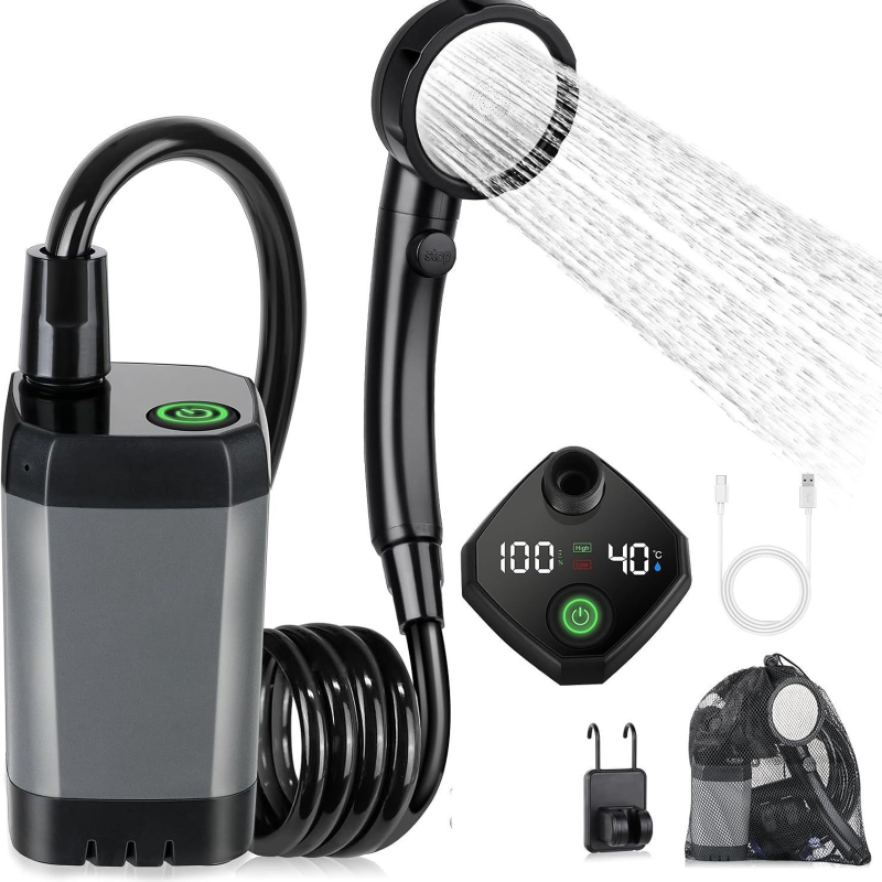 Портативний душ Spopal Pro Water Temp and Battery Level Indicator 6000 mAh + bucket 20L (USB-C) Black