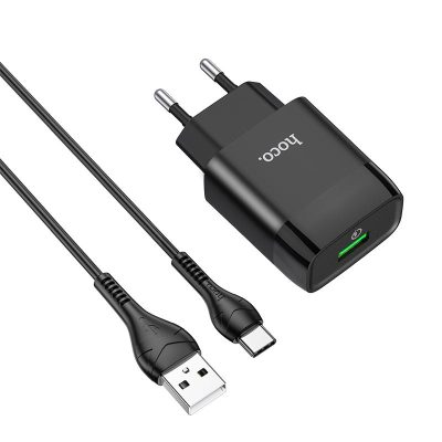 Мережевий зарядний пристрій Hoco C72Q Glorious QC 3.0 18W (1×USB-A) + кабель USB to USB-C Білий