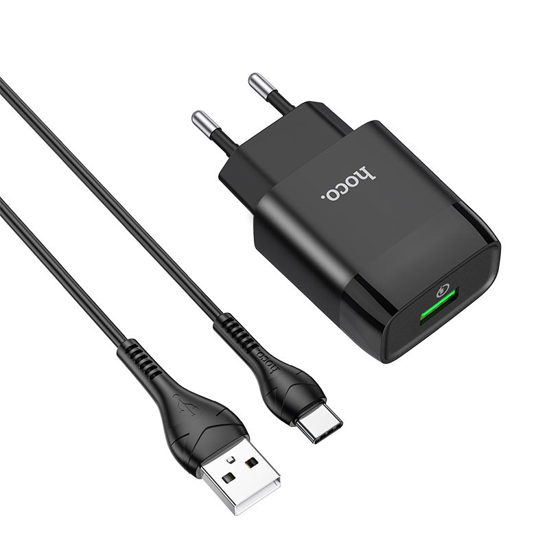 Мережевий зарядний пристрій Hoco C72Q Glorious QC 3.0 18W (1×USB-A) + кабель USB to USB-C