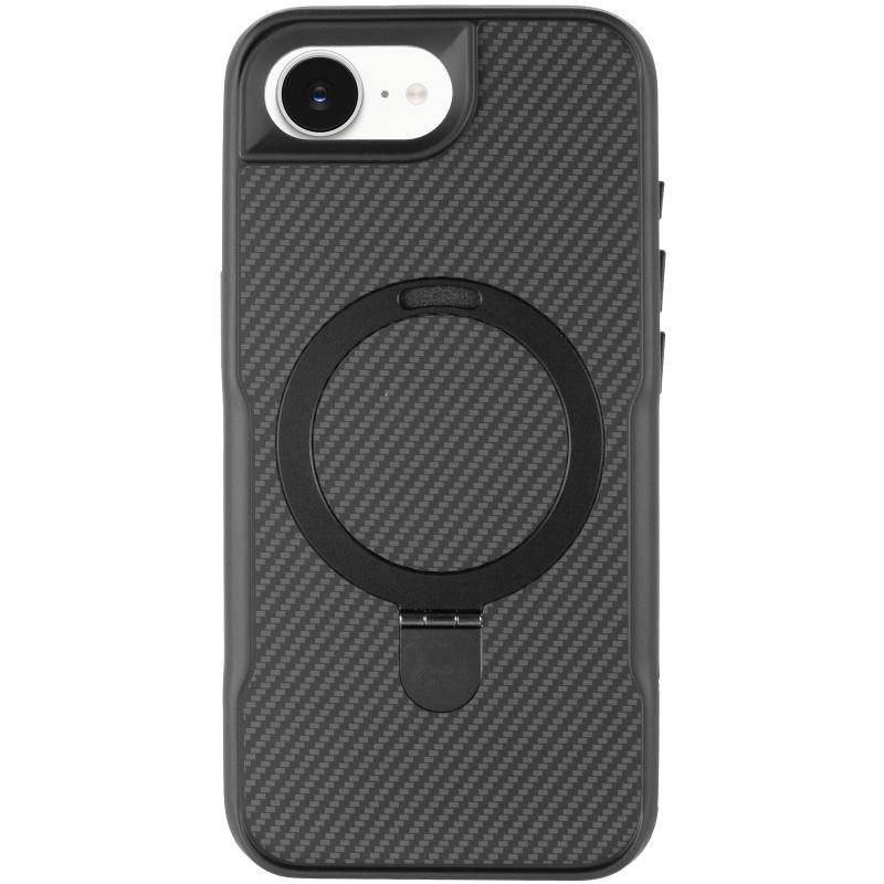 TPU + PC чохол Metal Buttons with Magnetic Fit Carbon Ring для Apple iPhone 16e / 17e (6.1″) Чорний