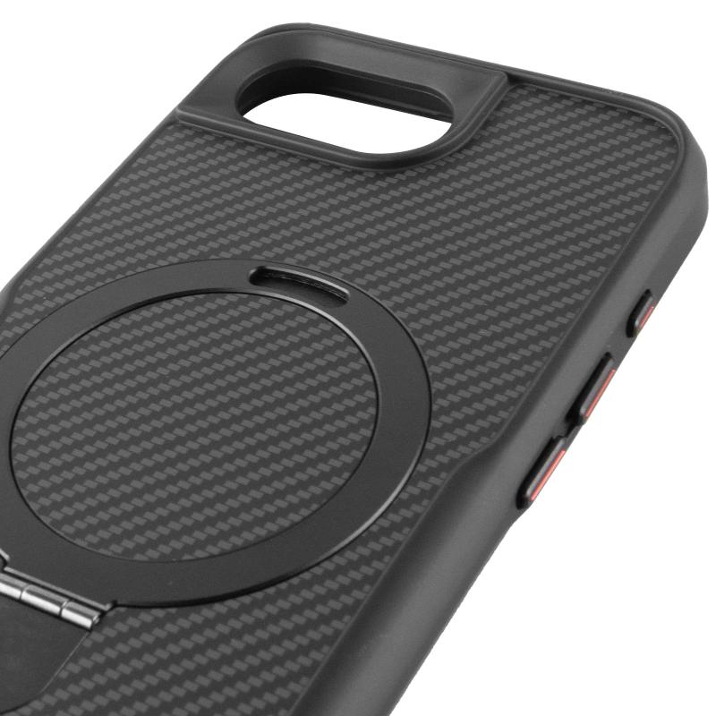 TPU + PC чохол Metal Buttons with Magnetic Fit Carbon Ring для Apple iPhone 16e / 17e (6.1″) Чорний