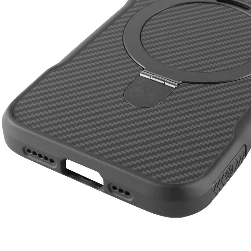 TPU + PC чохол Metal Buttons with Magnetic Fit Carbon Ring для Apple iPhone 16e / 17e (6.1″) Чорний