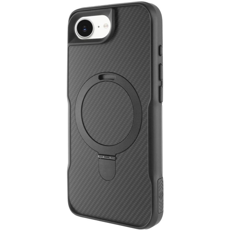 TPU + PC чохол Metal Buttons with Magnetic Fit Carbon Ring для Apple iPhone 16e / 17e (6.1″) Чорний